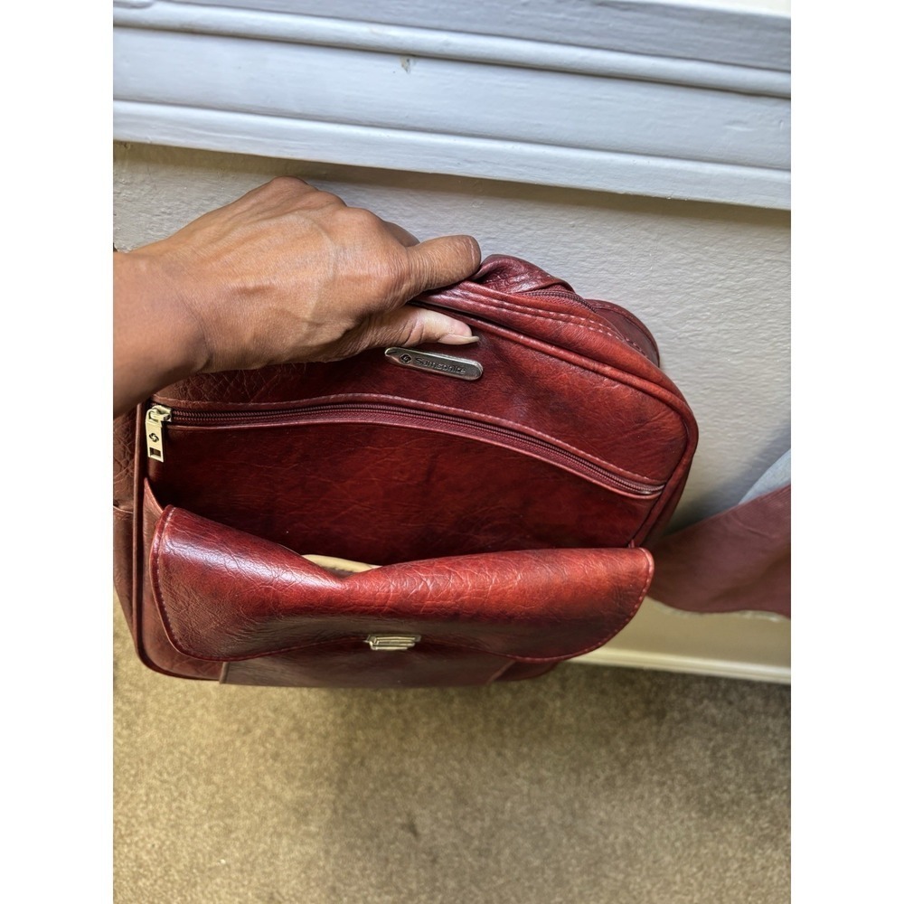 Samsonite Burgundy Leather Crossbody Shoulder Bag Vintage Organizer Purse Carry - Picture 5 of 8